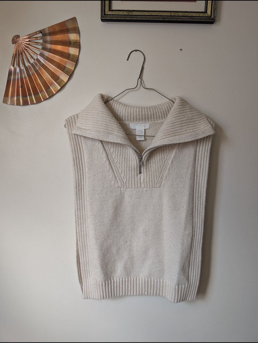 H&M Cream Ribbed Half-Zip Knit Vest
